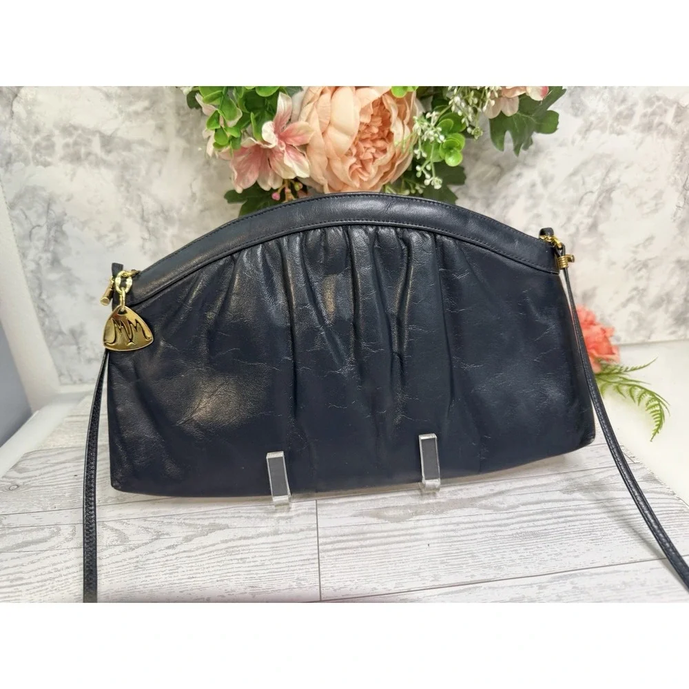 Morris Moskowitz Genuine Leather Womens Blue Shoulder Bag Clutch Vintage Purse